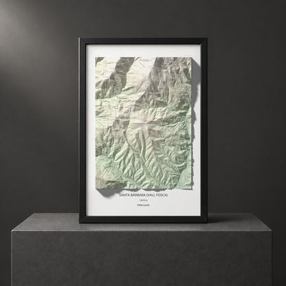 Mapa de relieve de Santa Bàrbara (Vall Fosca), 1613 m, Pallars Jussà, lámina 100 Cims de Trobart. Presentación enmarcada. 61 × 91 cm.