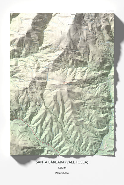 Mapa de relieve de Santa Bàrbara (Vall Fosca), 1613 m, Pallars Jussà, lámina 100 Cims de Trobart 61 × 91 cm.