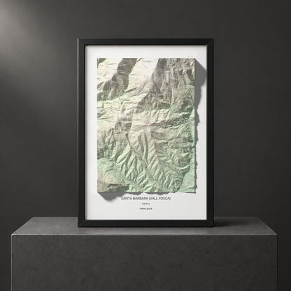 Mapa de relieve de Santa Bàrbara (Vall Fosca), 1613 m, Pallars Jussà, lámina 100 Cims de Trobart. Presentación enmarcada. 70 × 100 cm.