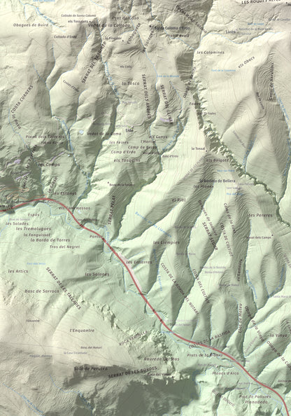 Mapa de relieve de Santa Bàrbara (Vall Fosca), 1613 m, Pallars Jussà, lámina 100 Cims de Trobart. Detalle de la zona inferior izquierda. 70 × 100 cm.