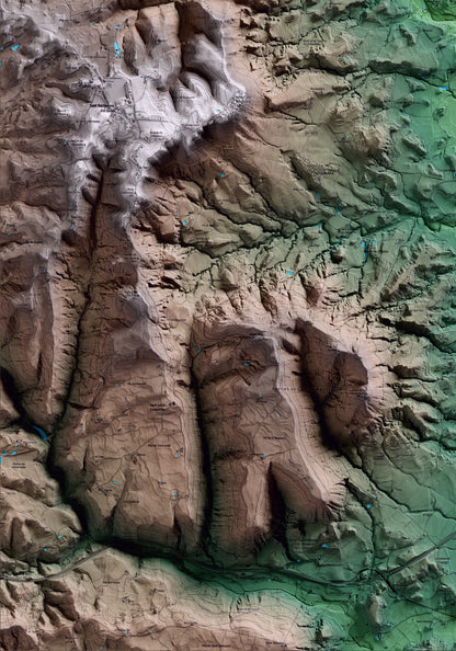 Mapa artístico del relieve de Santa Cecília de Voltregà, a Osona, con 15 km de entorno y base topográfica ICGC. Detalle de la zona inferior izquierda.