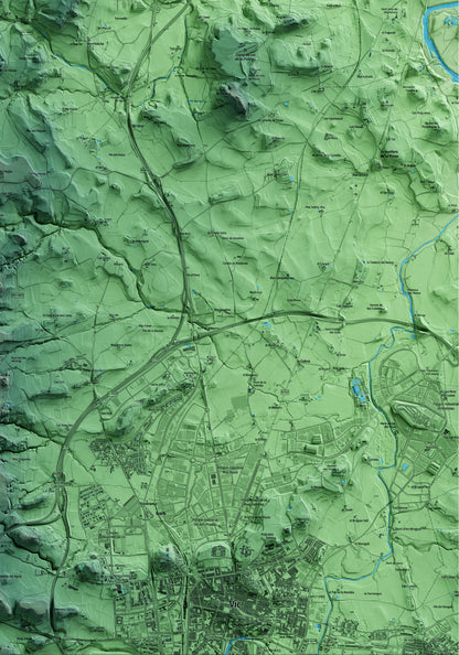Mapa artístico del relieve de Santa Cecília de Voltregà, a Osona, con 15 km de entorno y base topográfica ICGC. Detalle de la zona inferior derecha.
