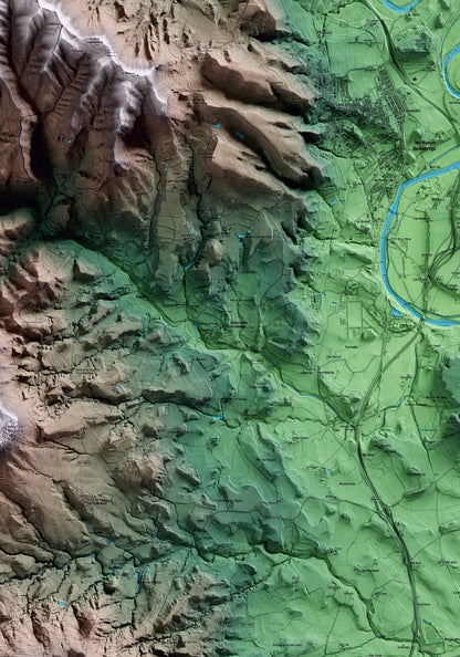 Mapa artístico del relieve de Santa Cecília de Voltregà, a Osona, con 15 km de entorno y base topográfica ICGC. Detalle de la zona central.