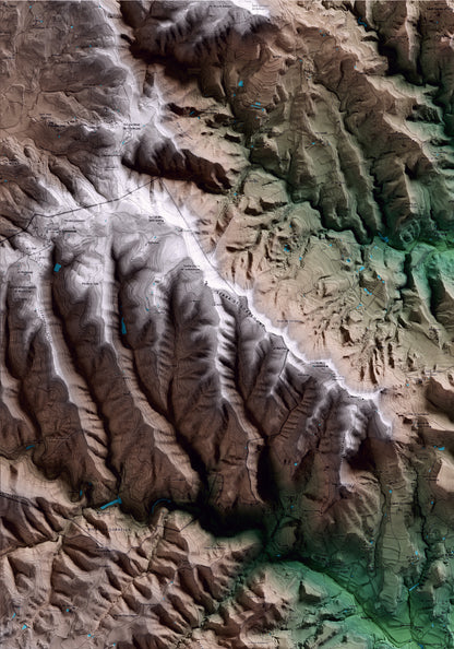 Mapa artístico del relieve de Santa Cecília de Voltregà, a Osona, con 15 km de entorno y base topográfica ICGC. Detalle de la zona superior izquierda.