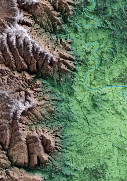 Mapa artístico del relieve de Santa Cecília de Voltregà, a Osona, con 15 km de entorno y base topográfica ICGC