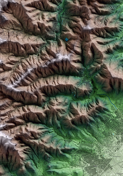 Mapa artístico del relieve de Santa Coloma de Cervelló, al Baix Llobregat, con 15 km de entorno y base topográfica ICGC. Detalle de la zona inferior izquierda.