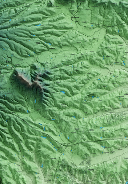 Mapa artístico del relieve de Santa Coloma de Farners, a la Selva, con 15 km de entorno y base topográfica ICGC. Detalle de la zona superior derecha.