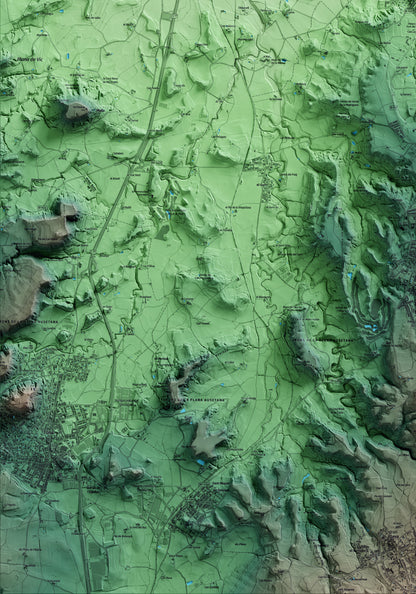 Mapa artístico del relieve de Santa Eugènia de Berga, a Osona, con 15 km de entorno y base topográfica ICGC. Detalle de la zona inferior izquierda.