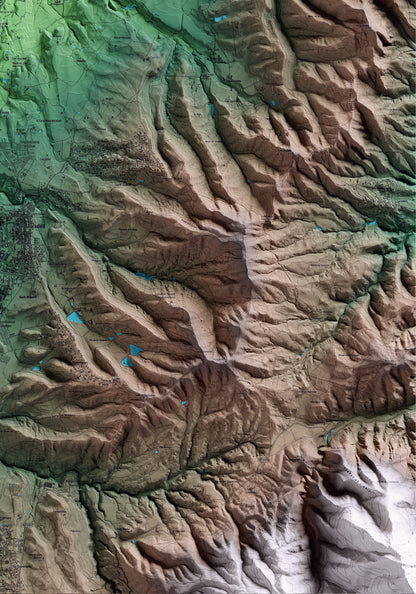 Mapa artístico del relieve de Santa Eugènia de Berga, a Osona, con 15 km de entorno y base topográfica ICGC. Detalle de la zona inferior derecha.