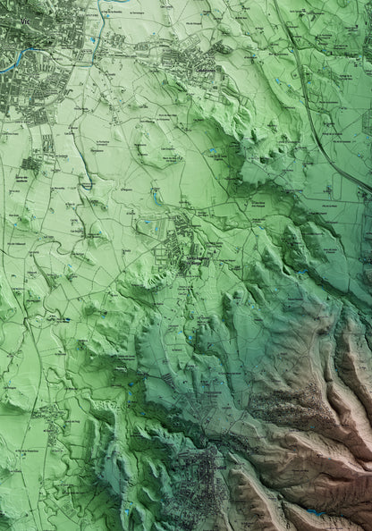 Mapa artístico del relieve de Santa Eugènia de Berga, a Osona, con 15 km de entorno y base topográfica ICGC. Detalle de la zona central.
