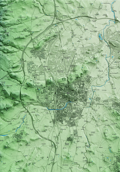 Mapa artístico del relieve de Santa Eugènia de Berga, a Osona, con 15 km de entorno y base topográfica ICGC. Detalle de la zona superior izquierda.