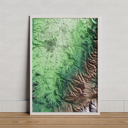 Mapa artístico del relieve de Santa Eugènia de Berga, a Osona, con 15 km de entorno y base topográfica ICGC. Presentación enmarcada.