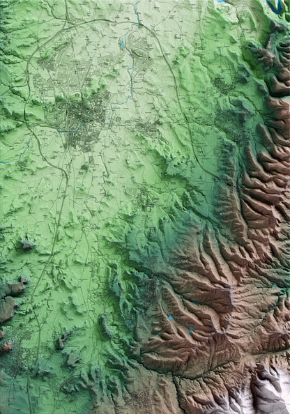 Mapa artístico del relieve de Santa Eugènia de Berga, a Osona, con 15 km de entorno y base topográfica ICGC