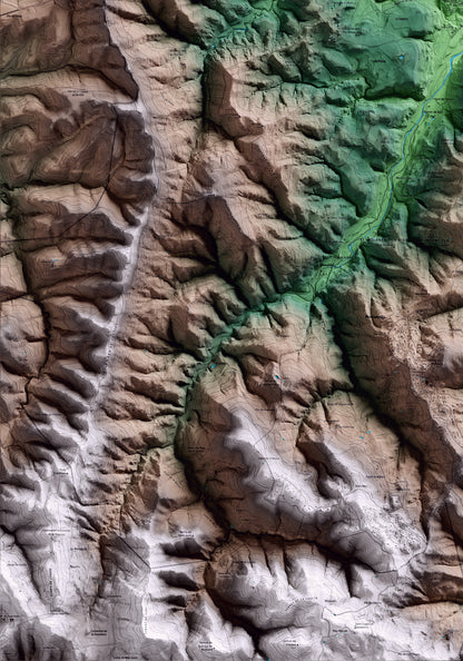 Mapa artístico del relieve de Santa Eulàlia de Riuprimer, a Osona, con 15 km de entorno y base topográfica ICGC. Detalle de la zona inferior izquierda.