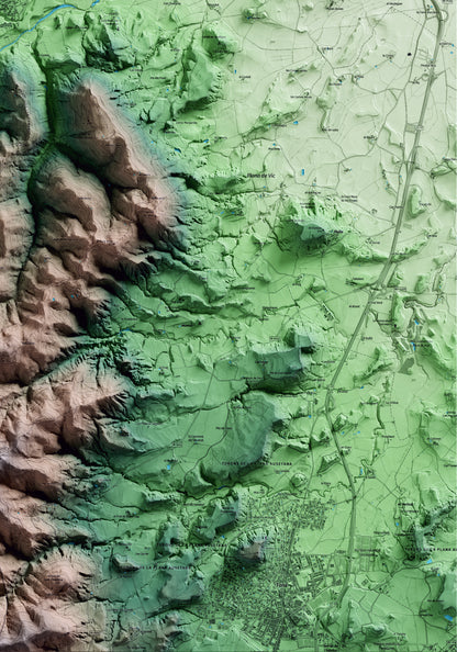 Mapa artístico del relieve de Santa Eulàlia de Riuprimer, a Osona, con 15 km de entorno y base topográfica ICGC. Detalle de la zona inferior derecha.