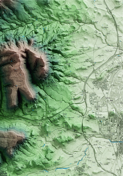 Mapa artístico del relieve de Santa Eulàlia de Riuprimer, a Osona, con 15 km de entorno y base topográfica ICGC. Detalle de la zona superior derecha.