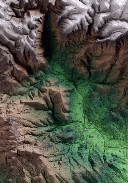 Mapa artístico del relieve de Santa Eulàlia de Ronçana, al Vallès Oriental, con 15 km de entorno y base topográfica ICGC. Detalle de la zona superior izquierda.