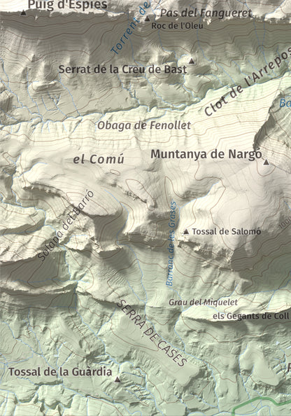Mapa de relieve de Santa Fe, 1211 m, Alt Urgell, lámina 100 Cims de Trobart. Detalle de la zona inferior izquierda. 21 × 30 cm.