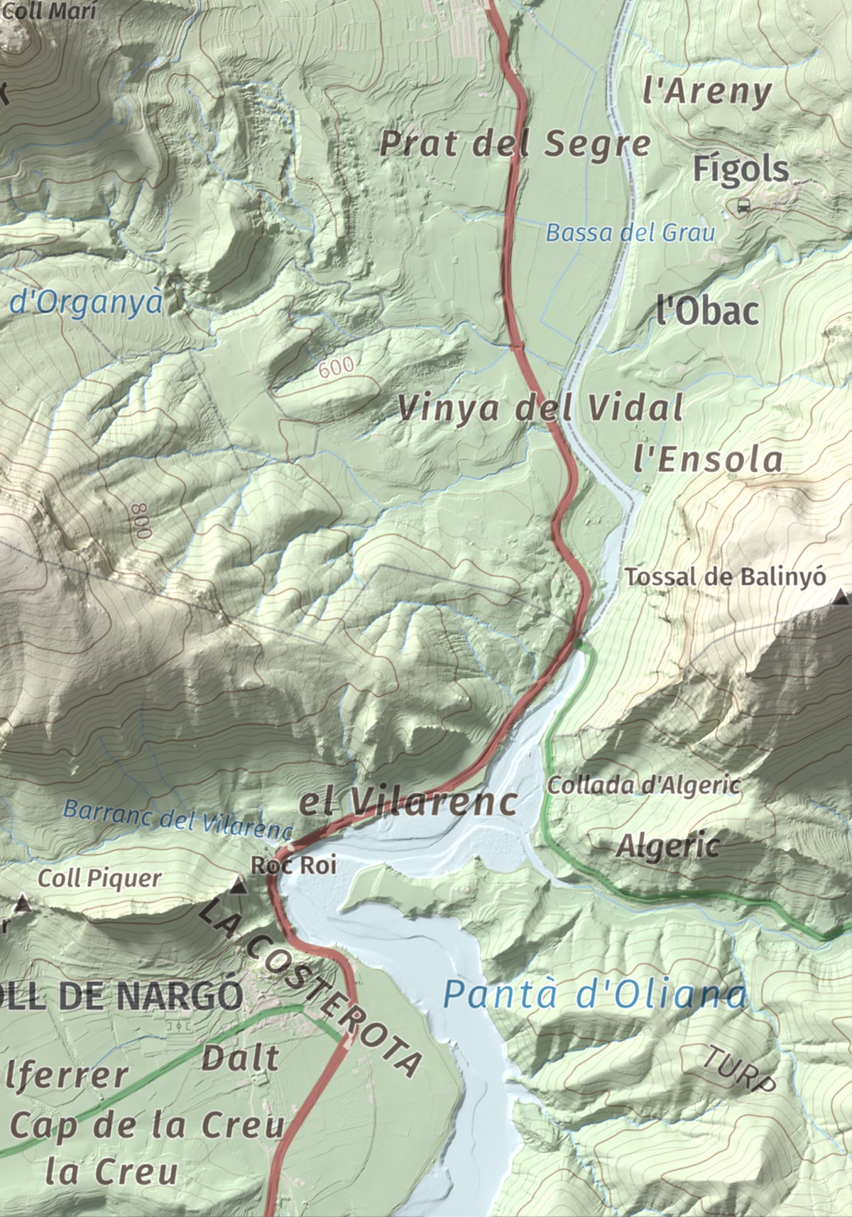 Mapa de relieve de Santa Fe, 1211 m, Alt Urgell, lámina 100 Cims de Trobart. Detalle de la zona inferior derecha. 21 × 30 cm.