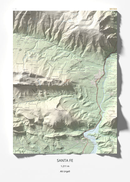 Mapa de relieve de Santa Fe, 1211 m, Alt Urgell, lámina 100 Cims de Trobart 50 × 70 cm.