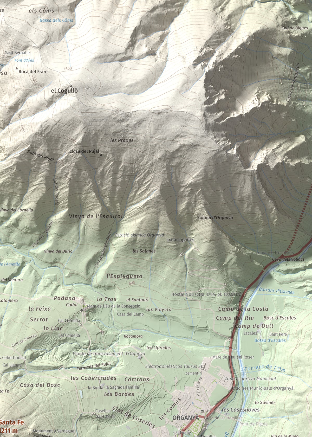 Mapa de relieve de Santa Fe, 1211 m, Alt Urgell, lámina 100 Cims de Trobart. Detalle de la zona superior derecha. 50 × 70 cm.
