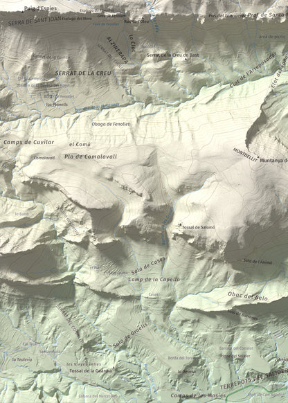 Mapa de relieve de Santa Fe, 1211 m, Alt Urgell, lámina 100 Cims de Trobart. Detalle de la zona inferior izquierda. 50 × 70 cm.