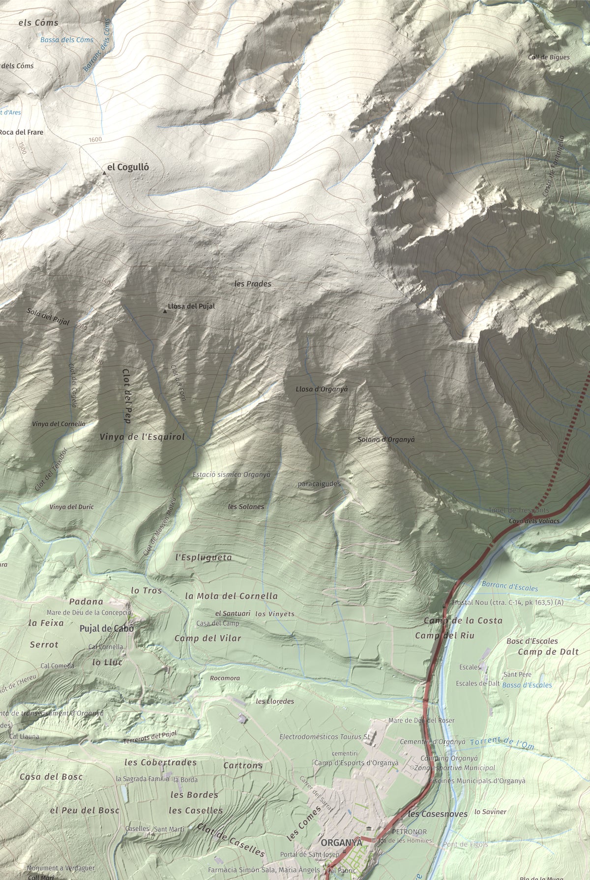 Mapa de relieve de Santa Fe, 1211 m, Alt Urgell, lámina 100 Cims de Trobart. Detalle de la zona superior derecha. 61 × 91 cm.