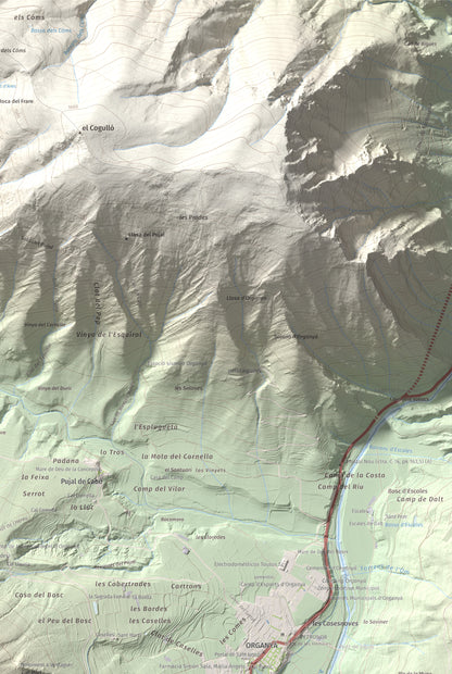 Mapa de relieve de Santa Fe, 1211 m, Alt Urgell, lámina 100 Cims de Trobart. Detalle de la zona superior derecha. 61 × 91 cm.