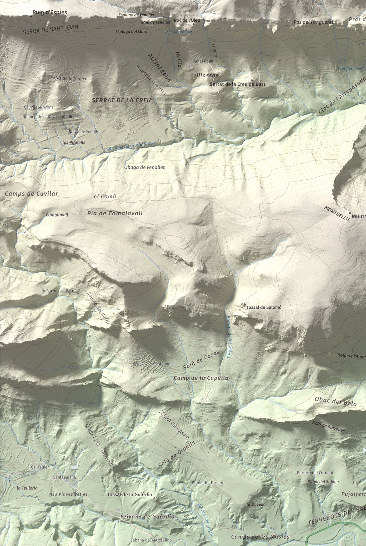 Mapa de relieve de Santa Fe, 1211 m, Alt Urgell, lámina 100 Cims de Trobart. Detalle de la zona inferior izquierda. 61 × 91 cm.