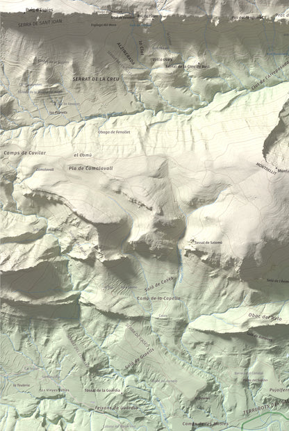 Mapa de relieve de Santa Fe, 1211 m, Alt Urgell, lámina 100 Cims de Trobart. Detalle de la zona inferior izquierda. 61 × 91 cm.