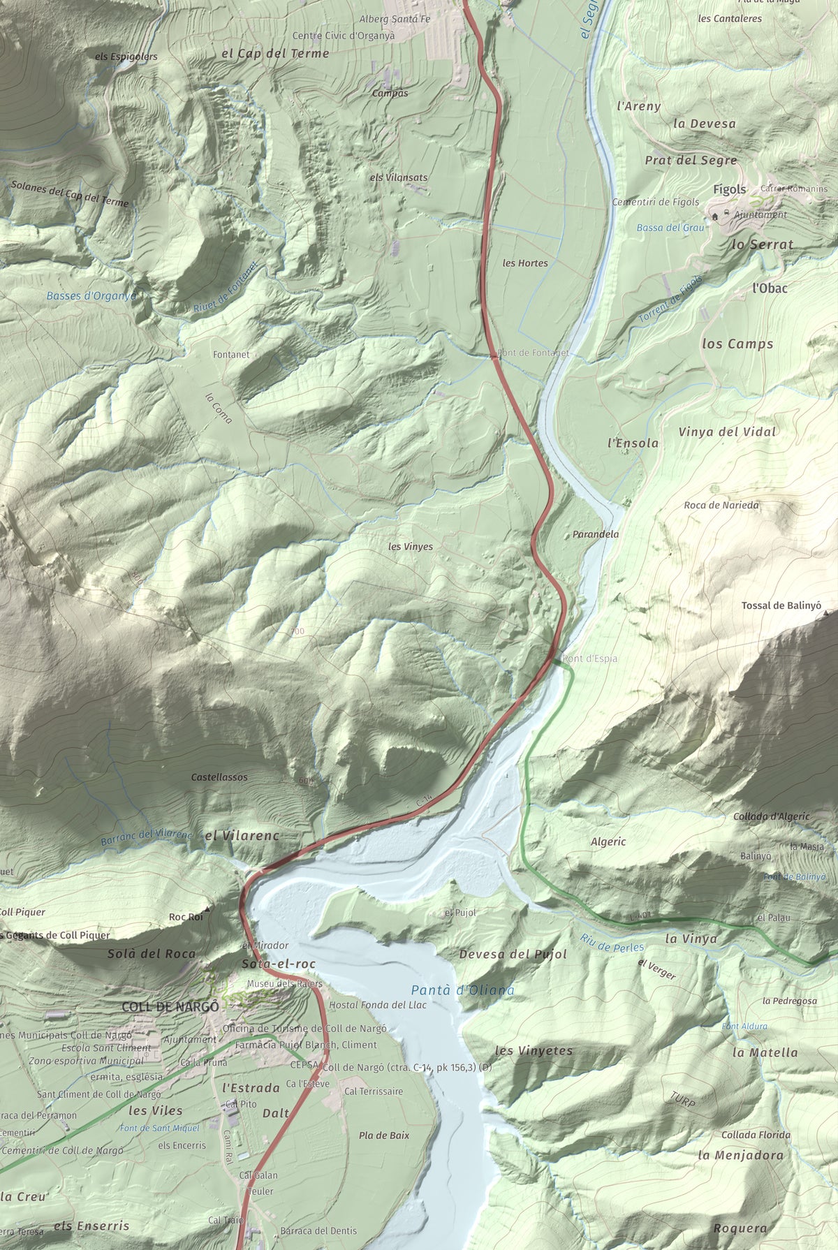 Mapa de relieve de Santa Fe, 1211 m, Alt Urgell, lámina 100 Cims de Trobart. Detalle de la zona inferior derecha. 61 × 91 cm.
