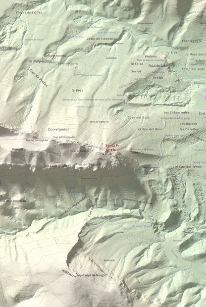Mapa de relieve de Santa Fe, 1211 m, Alt Urgell, lámina 100 Cims de Trobart. Detalle de la zona central. 61 × 91 cm.
