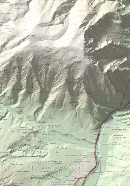 Mapa de relieve de Santa Fe, 1211 m, Alt Urgell, lámina 100 Cims de Trobart. Detalle de la zona superior derecha. 70 × 100 cm.