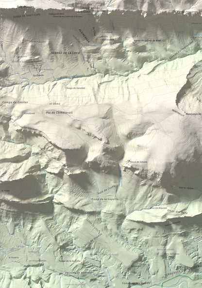 Mapa de relieve de Santa Fe, 1211 m, Alt Urgell, lámina 100 Cims de Trobart. Detalle de la zona inferior izquierda. 70 × 100 cm.