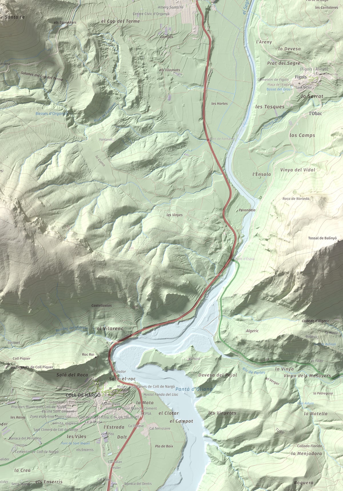 Mapa de relieve de Santa Fe, 1211 m, Alt Urgell, lámina 100 Cims de Trobart. Detalle de la zona inferior derecha. 70 × 100 cm.