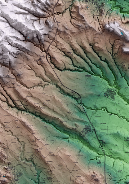 Mapa artístico del relieve de Santa Fe del Penedès, al Alt Penedès, con 15 km de entorno y base topográfica ICGC. Detalle de la zona superior izquierda.