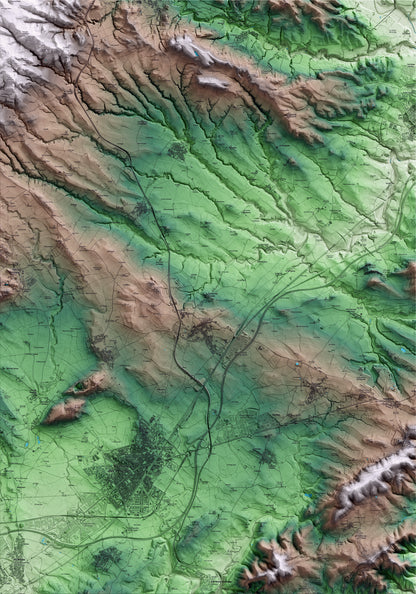 Mapa artístico del relieve de Santa Fe del Penedès, al Alt Penedès, con 15 km de entorno y base topográfica ICGC
