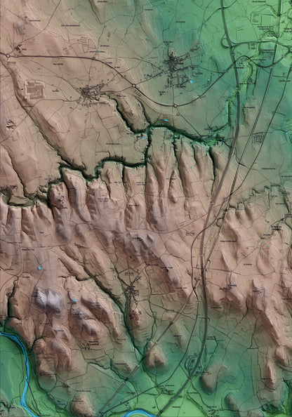 Mapa artístico del relieve de Santa Llogaia d'Àlguema, al Alt Empordà, con 15 km de entorno y base topográfica ICGC. Detalle de la zona inferior izquierda.