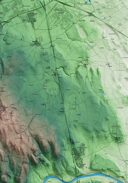 Mapa artístico del relieve de Santa Llogaia d'Àlguema, al Alt Empordà, con 15 km de entorno y base topográfica ICGC. Detalle de la zona inferior derecha.
