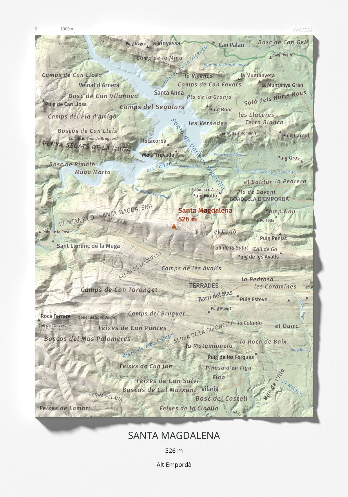 Mapa de relieve de Santa Magdalena, 526 m, Alt Empordà, lámina 100 Cims de Trobart 21 × 30 cm.