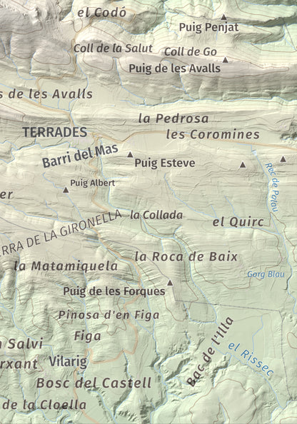 Mapa de relieve de Santa Magdalena, 526 m, Alt Empordà, lámina 100 Cims de Trobart. Detalle de la zona inferior derecha. 21 × 30 cm.
