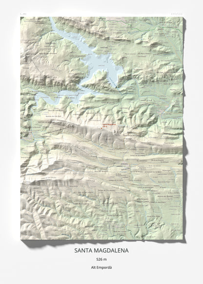 Mapa de relieve de Santa Magdalena, 526 m, Alt Empordà, lámina 100 Cims de Trobart 50 × 70 cm.