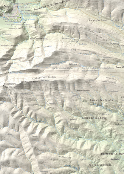 Mapa de relieve de Santa Magdalena, 526 m, Alt Empordà, lámina 100 Cims de Trobart. Detalle de la zona inferior izquierda. 50 × 70 cm.