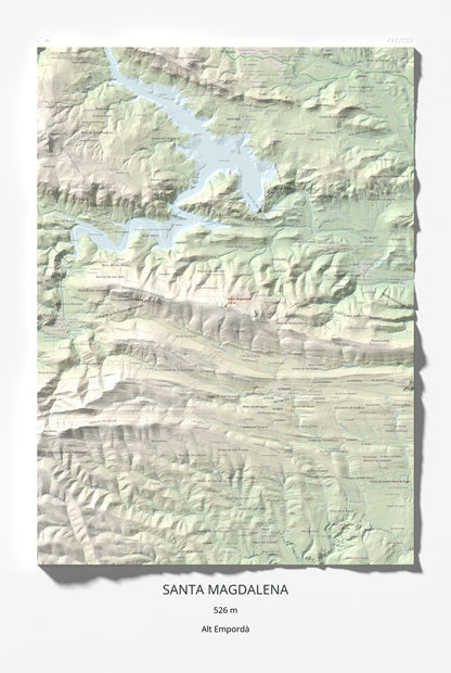 Mapa de relieve de Santa Magdalena, 526 m, Alt Empordà, lámina 100 Cims de Trobart 61 × 91 cm.