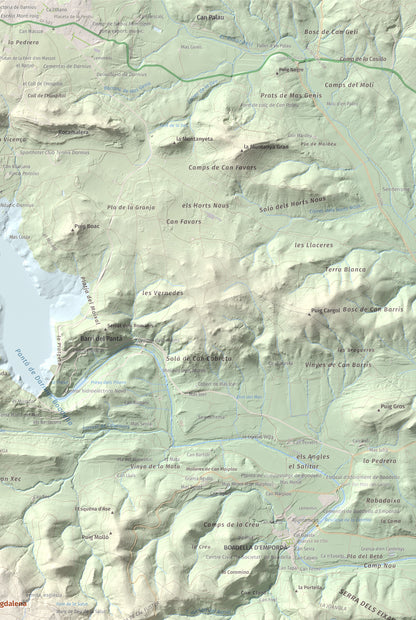 Mapa de relieve de Santa Magdalena, 526 m, Alt Empordà, lámina 100 Cims de Trobart. Detalle de la zona superior derecha. 61 × 91 cm.