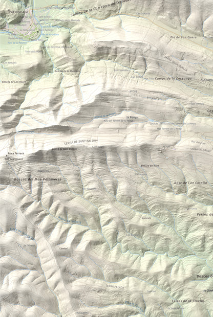 Mapa de relieve de Santa Magdalena, 526 m, Alt Empordà, lámina 100 Cims de Trobart. Detalle de la zona inferior izquierda. 61 × 91 cm.