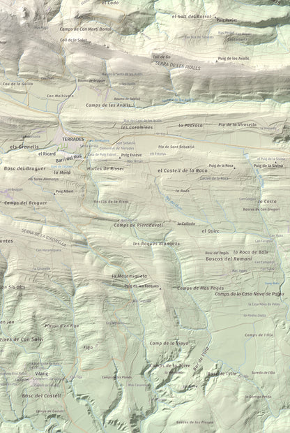 Mapa de relieve de Santa Magdalena, 526 m, Alt Empordà, lámina 100 Cims de Trobart. Detalle de la zona inferior derecha. 61 × 91 cm.