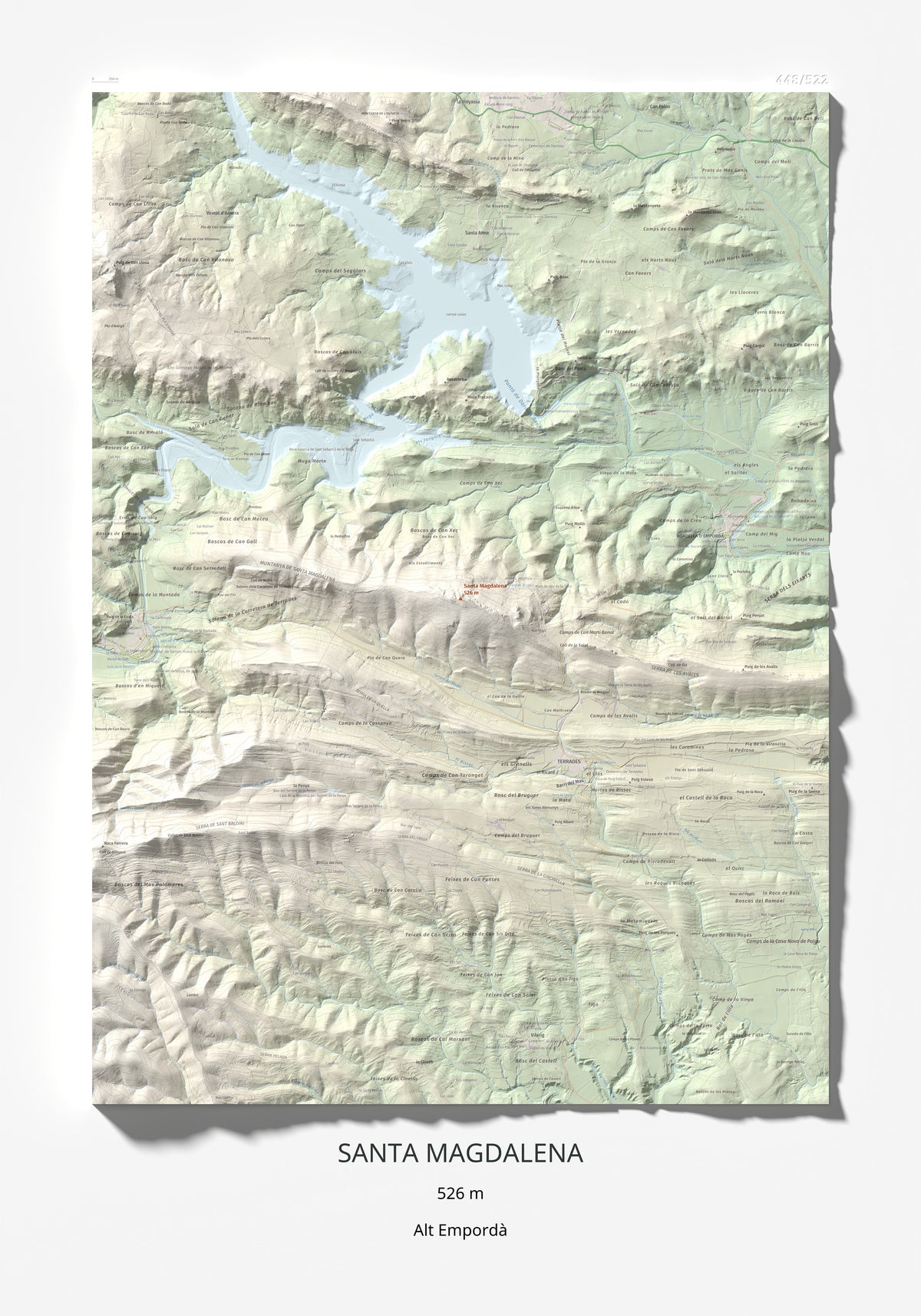 Mapa de relieve de Santa Magdalena, 526 m, Alt Empordà, lámina 100 Cims de Trobart 70 × 100 cm.