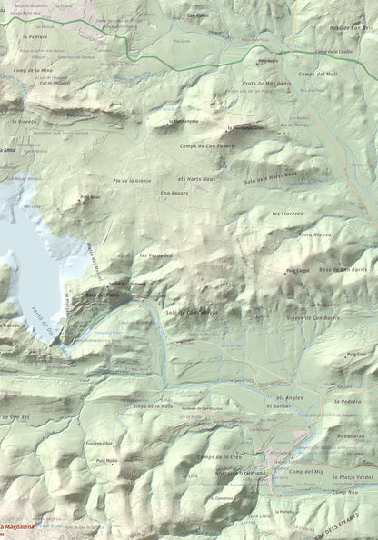 Mapa de relieve de Santa Magdalena, 526 m, Alt Empordà, lámina 100 Cims de Trobart. Detalle de la zona superior derecha. 70 × 100 cm.