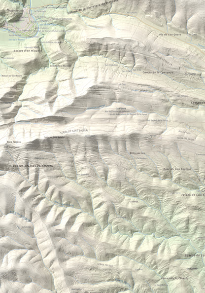 Mapa de relieve de Santa Magdalena, 526 m, Alt Empordà, lámina 100 Cims de Trobart. Detalle de la zona inferior izquierda. 70 × 100 cm.